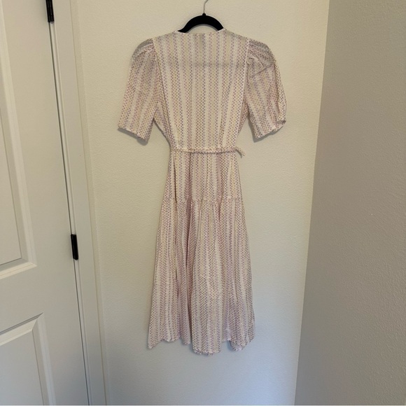 ASOS White Pastel Textured Dots V Neck Wrap Dress Midi Length Size XS Women’s - Picture 8 of 11